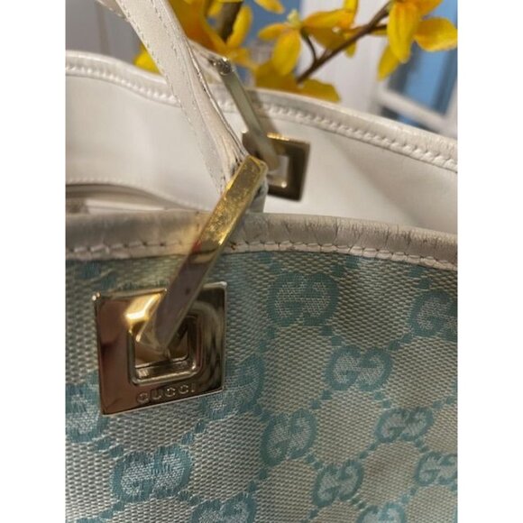 Authentic Gucci Blue "GG" Monogram Bucket Tote - Picture 5 of 6